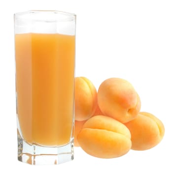 Apricot juice on white background.