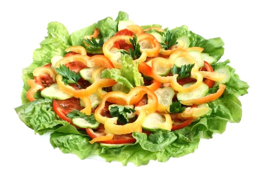 Salad from fresh vegetables on a white background.