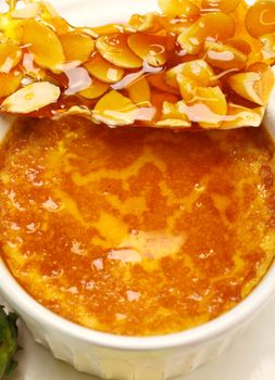 Delicious almond praline and baked custard ready to serve.