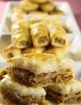 Deliciously sweet  fresh baked baklava ready to serve.