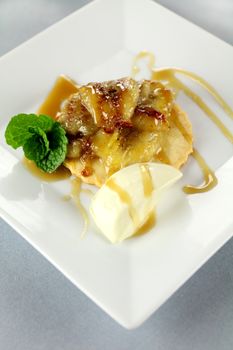 Delicious caramelized banana stack with a rich creamy caramel sauce.