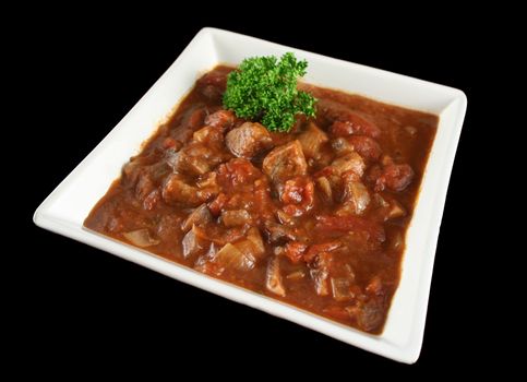 Delicious beef and red wine casserole ready to serve.