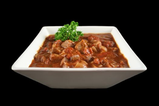 Delicious beef and red wine casserole ready to serve.