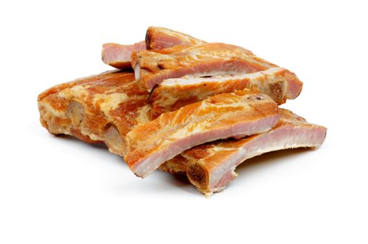 Stack of Smoked Pork Ribs Slices isolated on white background