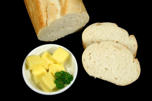 Fresh bread roll with butter.