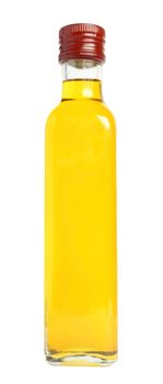 Bottle of vegetable oil on a white background.