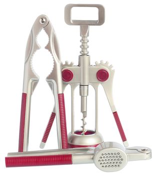 A set of kitchen utensils on white background.