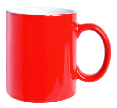 Red mug on a white background.
