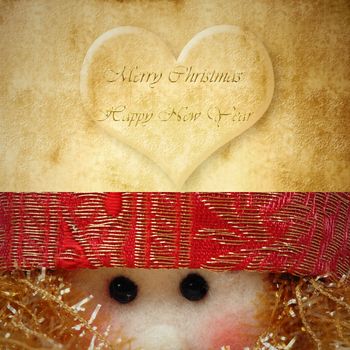 Funny Christmas Cards, Santa Claus and transparent heart with greeting on parchment