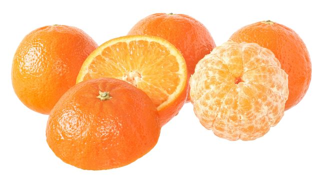 Ripe tangerines on a white background
