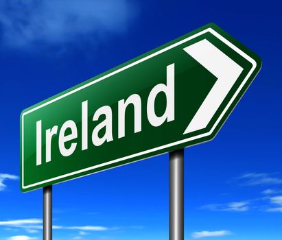 Illustration depicting a sign directing to Ireland.