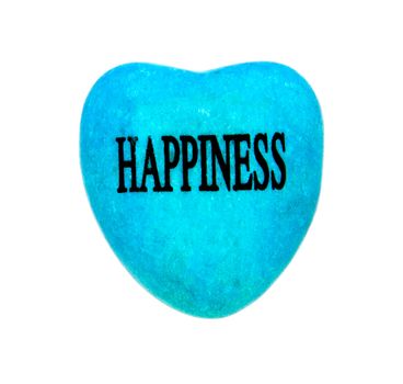pink painted heart stone with happiness word