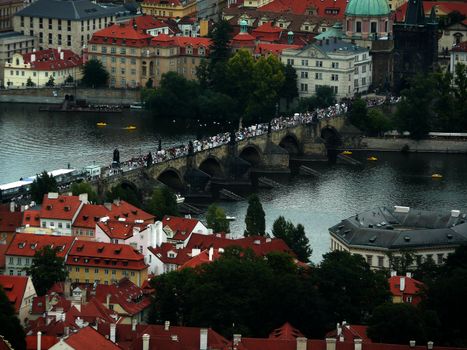 Panoramic view of Prague and city bridges, Czech Republic