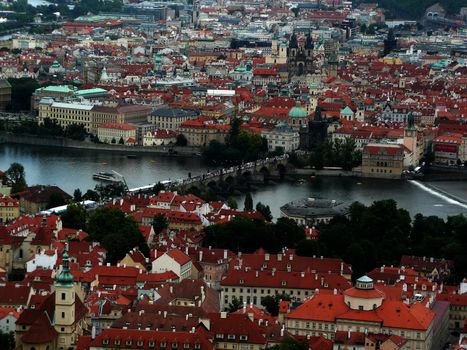 Panoramic view of Prague and city bridges, Czech Republic
