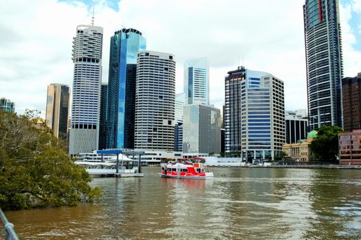 Riverside Brisbane Australia seen from the Holman Street ferry side of the Brisbane River.