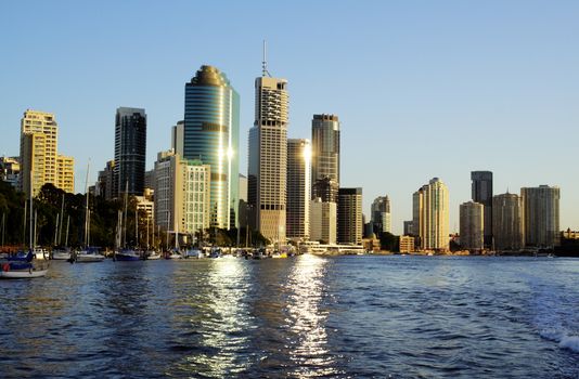 Skyline of Brisbane CBD Australia seen from the Brisbane River.