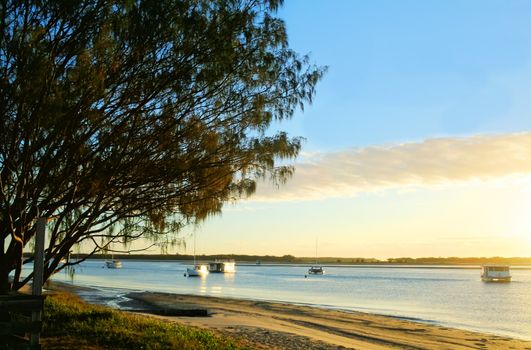 Sunrise at low tide at the Broadwater on the Gold Coast Queensland Australia.