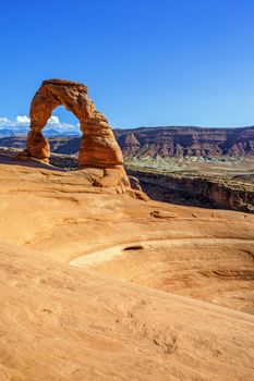 View of Delicate Arch at sunset, USA