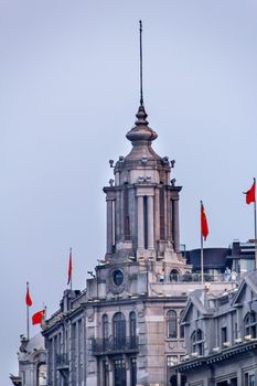 Old Shanghai Building Tower Flags The Bund, Old Part of Shanghai China