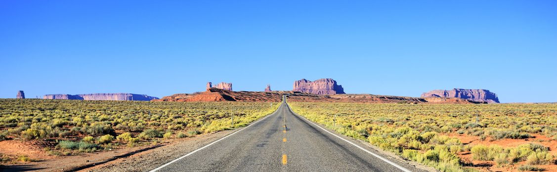 Panoramic view of road to Monument Valley, USA