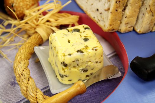 Butter made with fresh capers ready to be served.