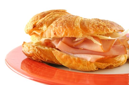 Delicious ham and cheddar cheese croissant ready to serve.