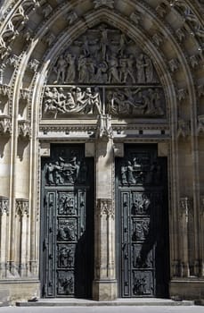 Detail of the impressive Saint Vitus Cathedral door in Prague, Czech Republic.