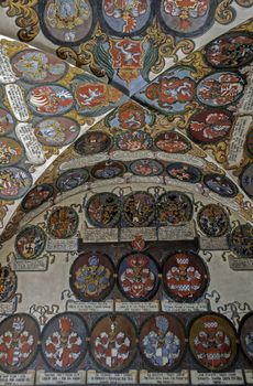 Display of medieval coats of arms, Prague Castle.