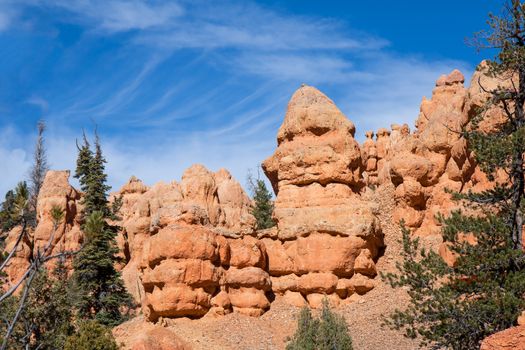 These eroded rock formations at Red Canyon, Utah, take on strange shapes.
