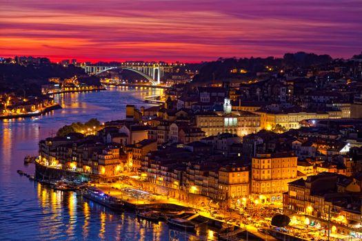 hill with old town of Porto at sunset close up, Portugal