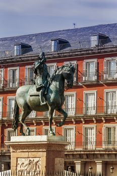 View of Statue of King Philips III, Plaza Mayor, Madrid, Spain