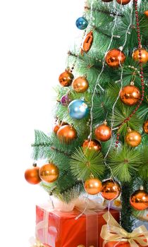 Decorated Christmas tree on white background