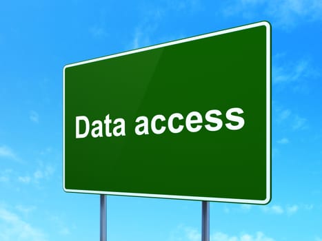 Data concept: Data Access on green road (highway) sign, clear blue sky background, 3d render