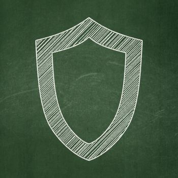 Security concept: Contoured Shield icon on Green chalkboard background, 3d render
