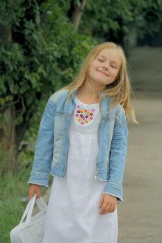 Portrait of girl with smile and makes faces
