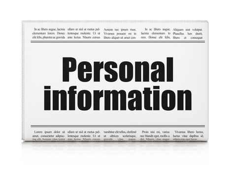 Security news concept: newspaper headline Personal Information on White background, 3d render
