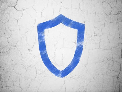 Protection concept: Blue Contoured Shield on textured concrete wall background, 3d render