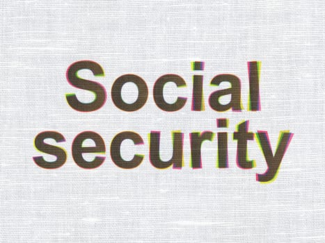 Privacy concept: CMYK Social Security on linen fabric texture background, 3d render