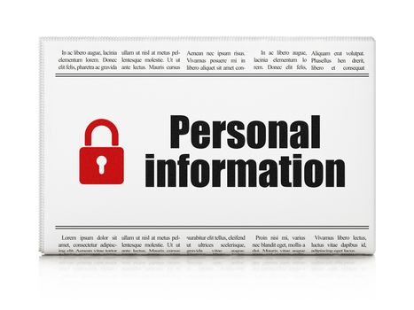 Privacy news concept: newspaper headline Personal Information and Closed Padlock icon on White background, 3d render