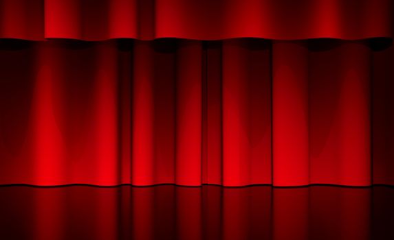 3d illustration of a scene with red curtain