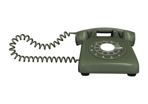 3D digital render of a retro green telephone isolated on white background