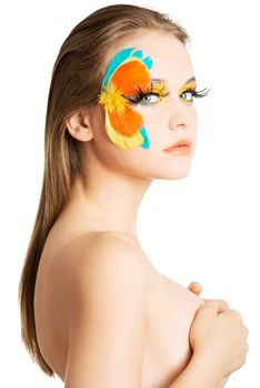 Beautiful woman with abstract artistic make up.