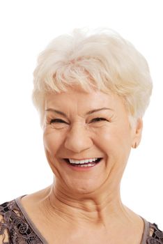 Portrait of an old, elderly lady. isolated on white.