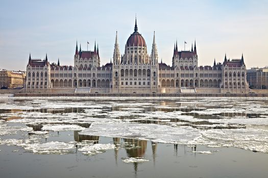 The parliament building, Budapest, Hungary in winter