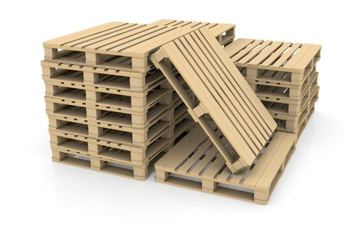 Group wooden pallets. Isolated render on a white background