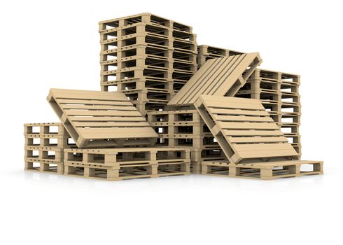 Group wooden pallets. Isolated render on a white background