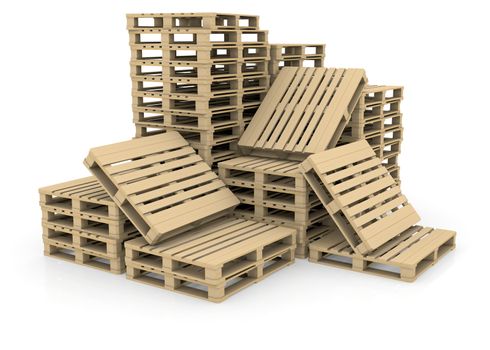 Group wooden pallets. Isolated render on a white background