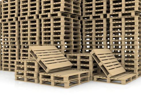 Group wooden pallets. Isolated render on a white background