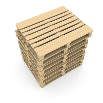 Group wooden pallets. Isolated render on a white background