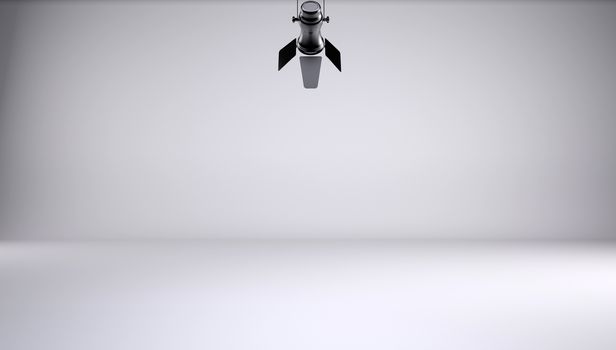 Lighting in the studio. 3d render. Gray gradient background